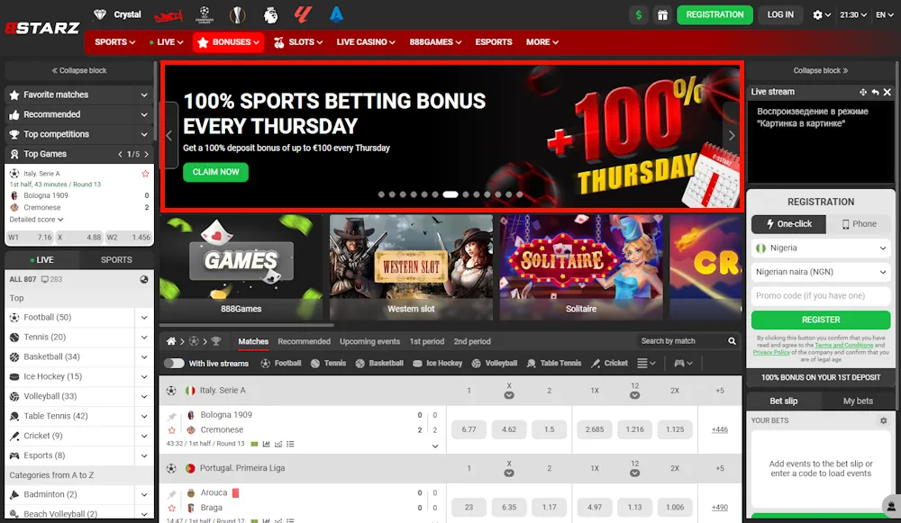 888Starz Casino and Sportsbook and Welcome Bonus Screenshot